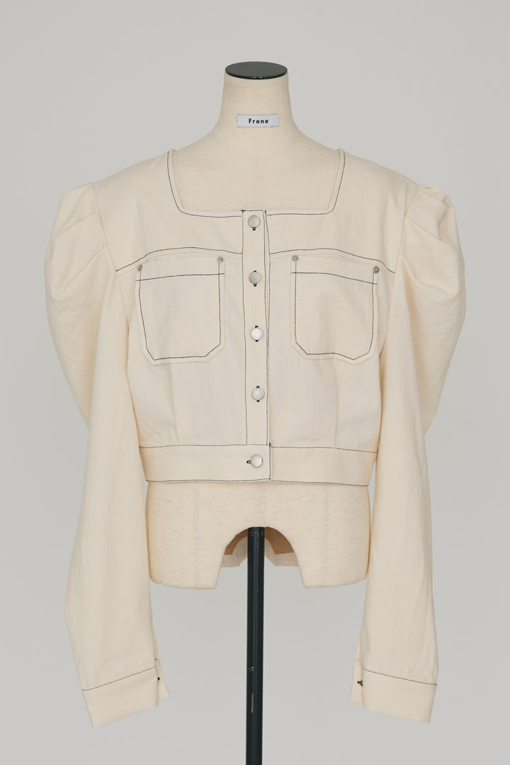 [予約]ステッチパフスリーブクロップドジャケット