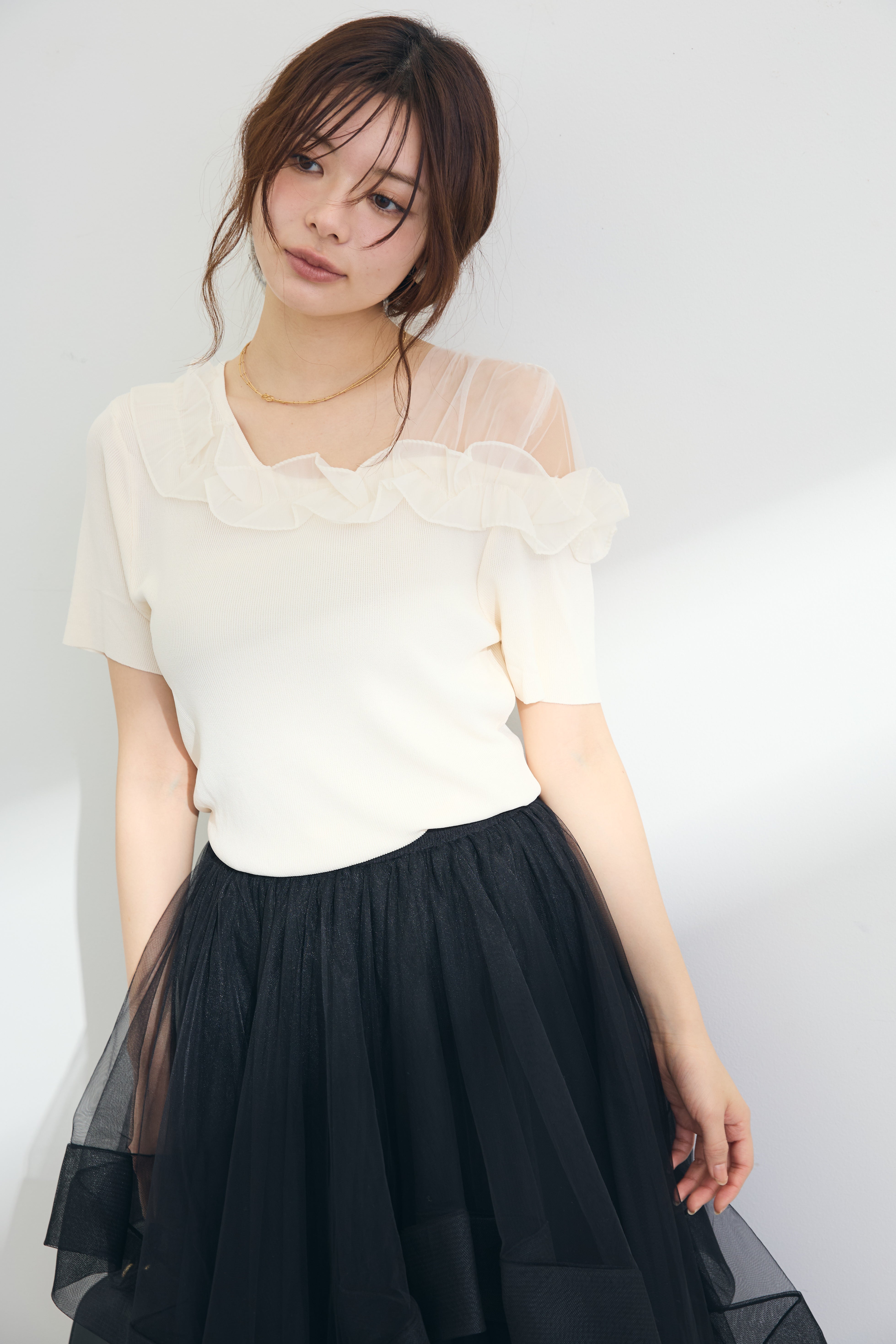 予約]シースルー×フリルドッキングトップス – Frene