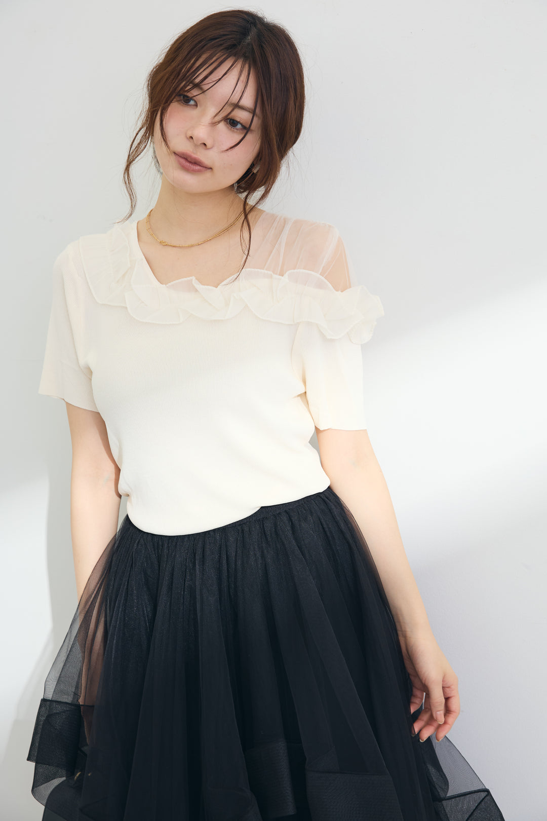 [予約]シースルー×フリルドッキングトップス