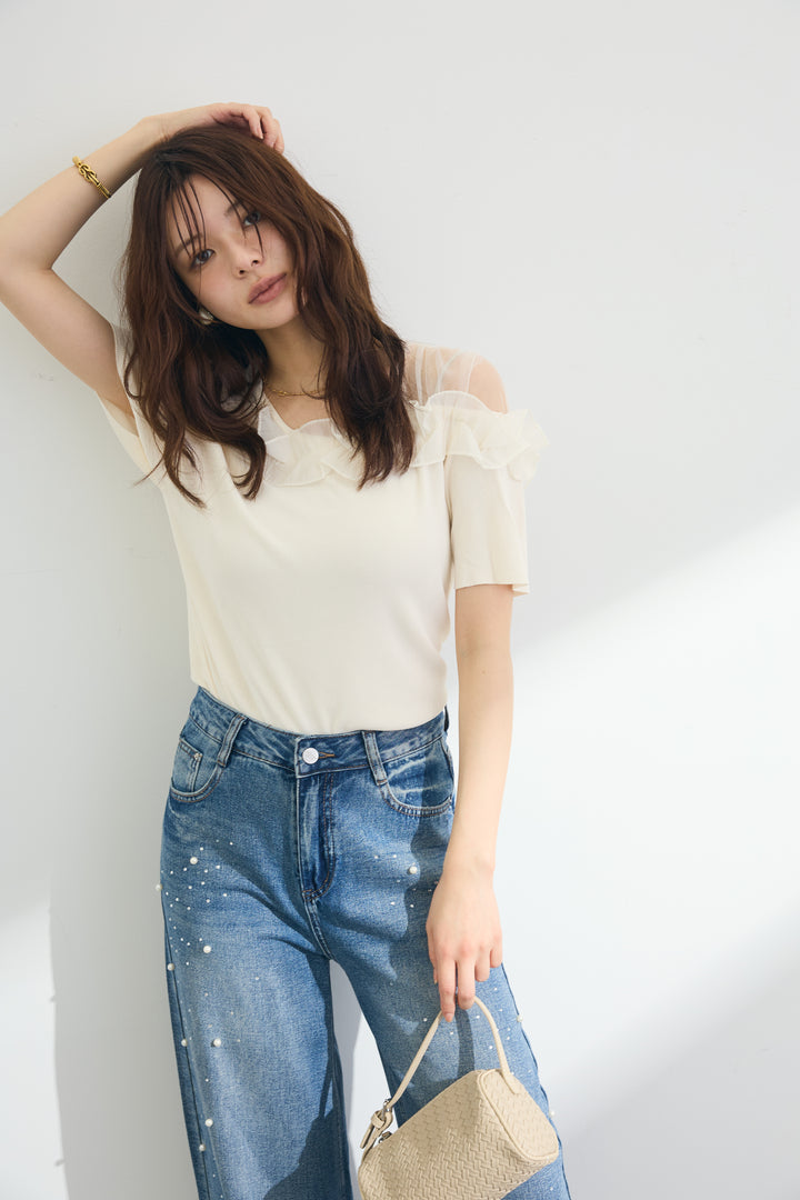 [予約]シースルー×フリルドッキングトップス