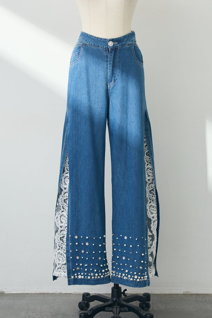 [予約]レースデコラティブパールデニムセットアップ