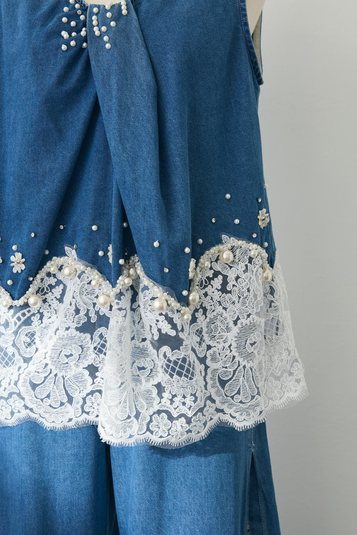 [予約]レースデコラティブパールデニムセットアップ