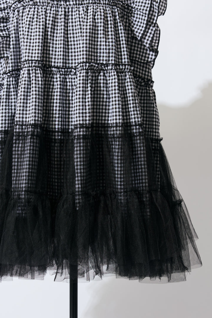 [予約]ギンガムチェックチュールミックスチュニック