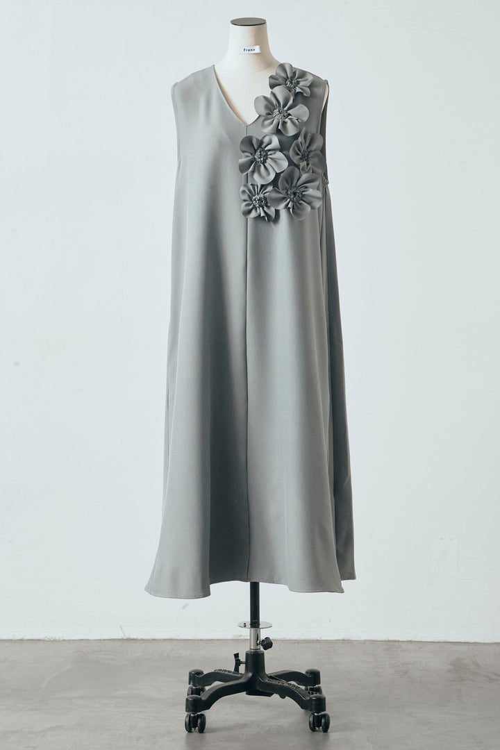 [予約]アシメフラワーモチーフVネックワンピース