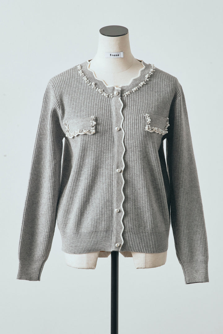 [予約]ビジューパールデザインニットカーデ