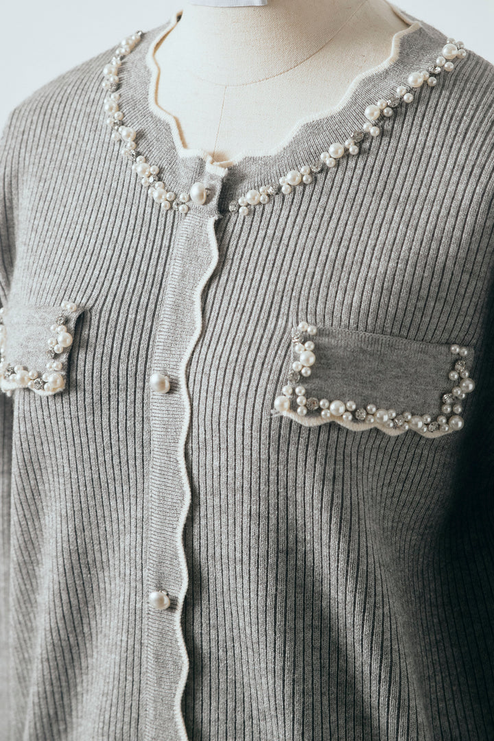 [予約]ビジューパールデザインニットカーデ