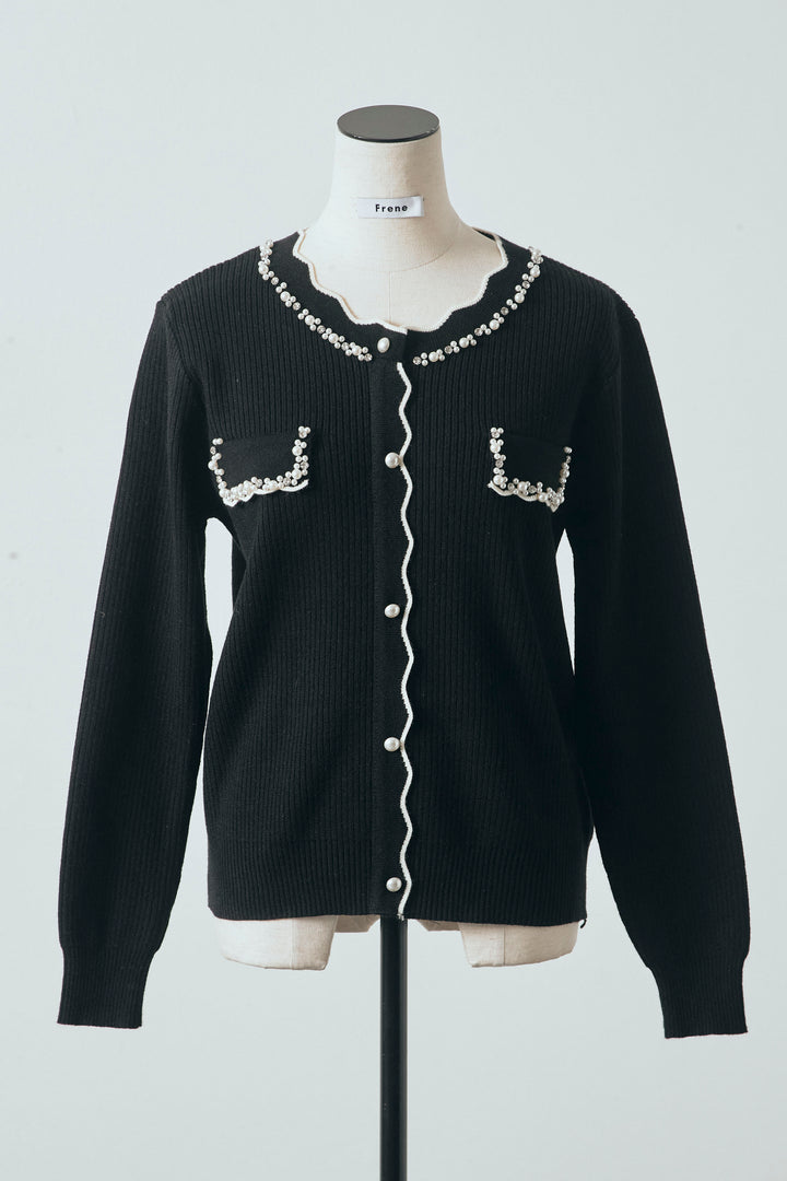 [予約]ビジューパールデザインニットカーデ