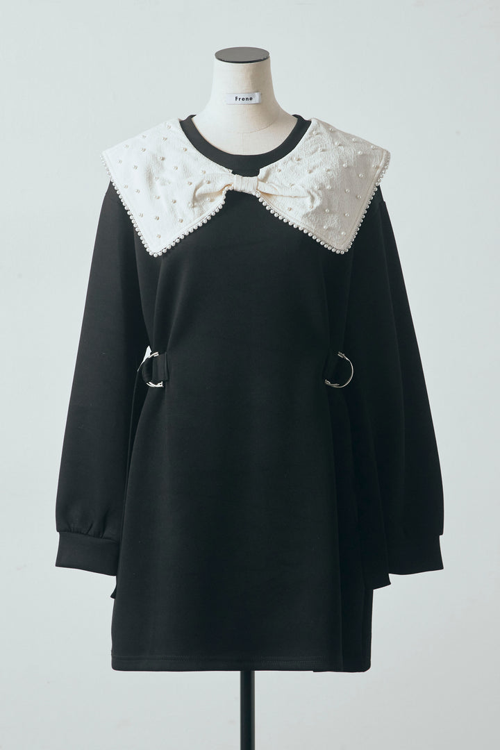 [予約]リボンパールモチーフウエストベルトミニワンピ