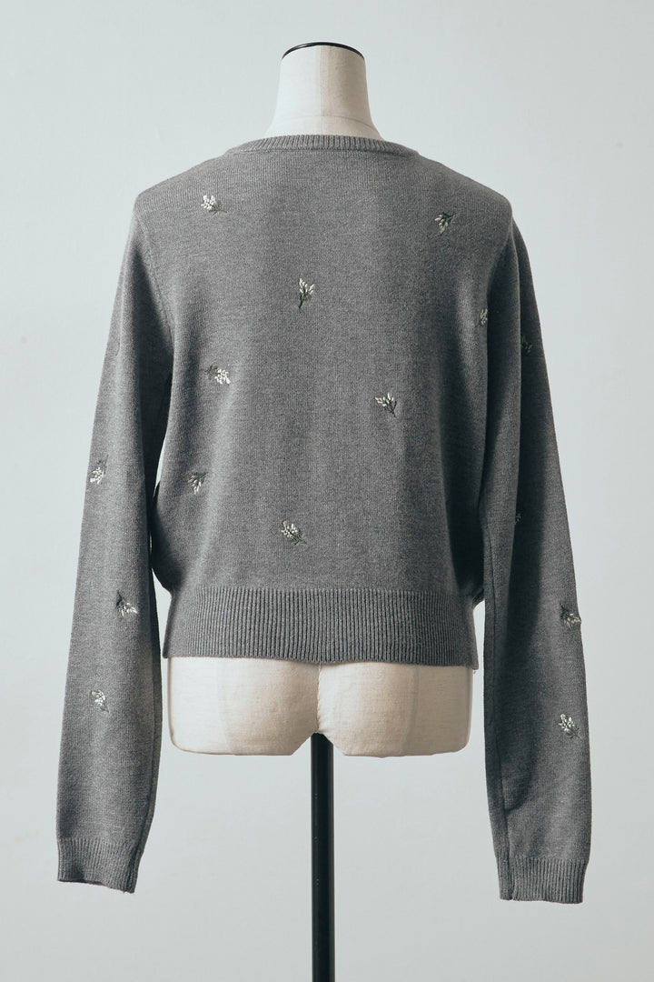 [予約]ニュアンスフラワー刺繍クロップドニットカーデ