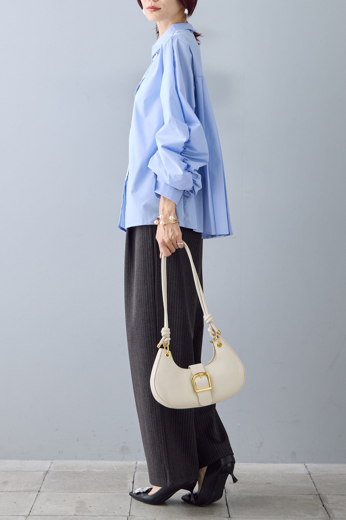 farah ストライプタックワイドパンツ