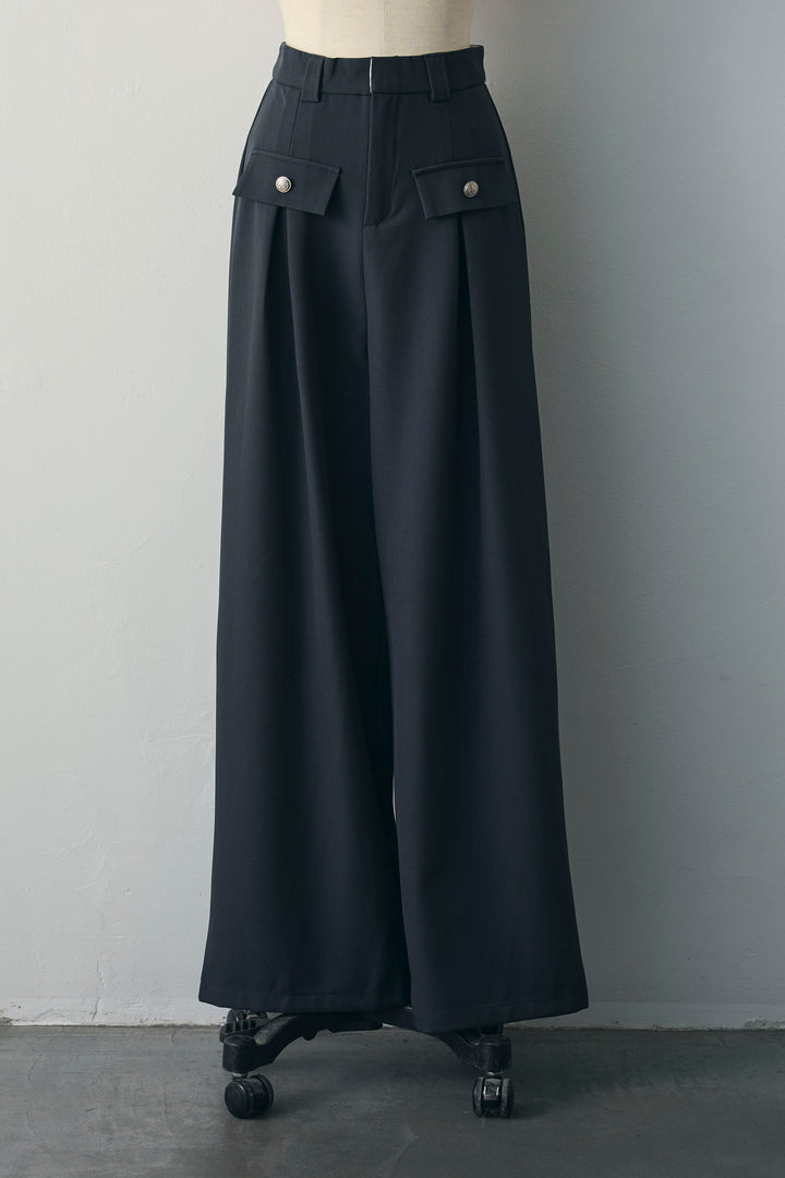 [予約]ゴールドボタンタックデザインハイウエストパンツ