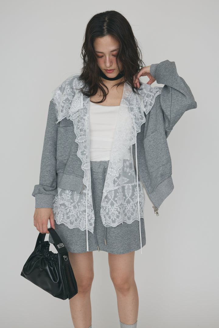 [予約]総レースカラーベストセットスウェットスカートセットアップ