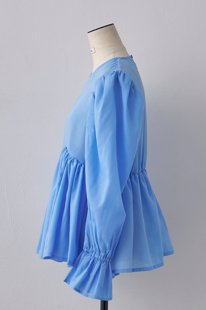 [予約]パフショルダーペプラムギャザーブラウス