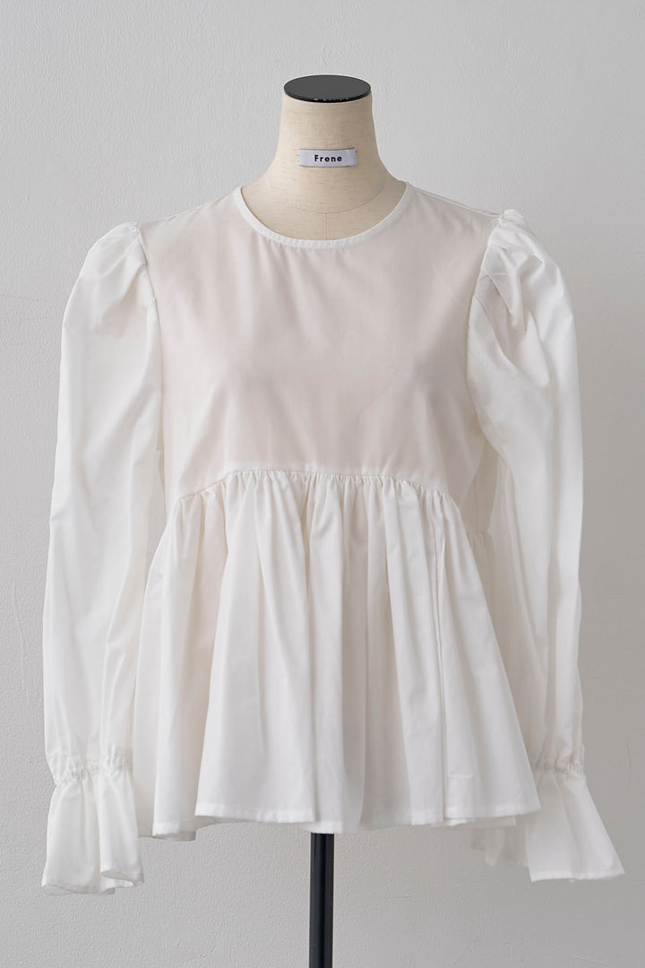 [予約]パフショルダーペプラムギャザーブラウス