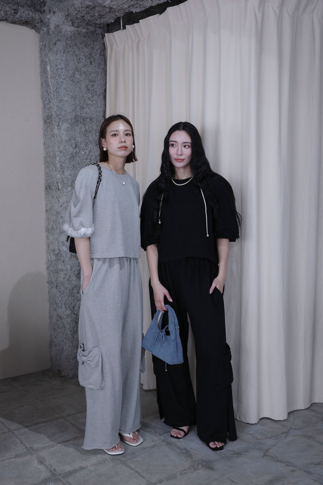 [予約/SET]ライトスウェットレースコンビパフPO+ライトスウェットサイドリボンパンツ(2set)