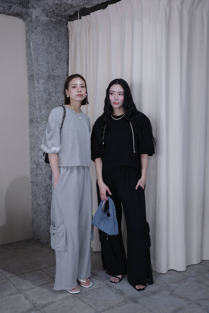 [予約/SET]ライトスウェットレースコンビパフPO+ライトスウェットサイドリボンパンツ(2set)