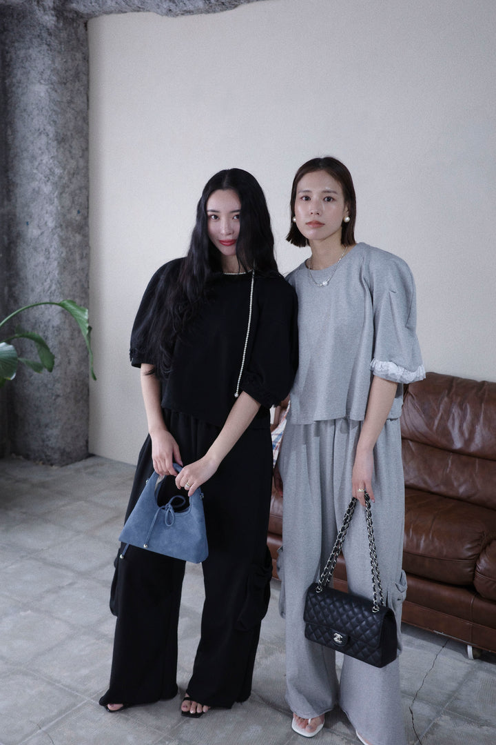 [予約/SET]ライトスウェットレースコンビパフPO+ライトスウェットサイドリボンパンツ(2set)