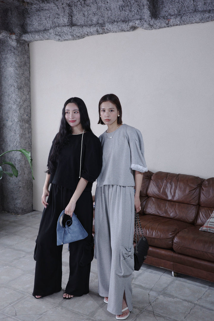 [予約/SET]ライトスウェットレースコンビパフPO+ライトスウェットサイドリボンパンツ(2set)