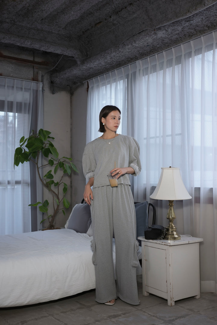 [予約/SET]ライトスウェットレースコンビパフPO+ライトスウェットサイドリボンパンツ(2set)