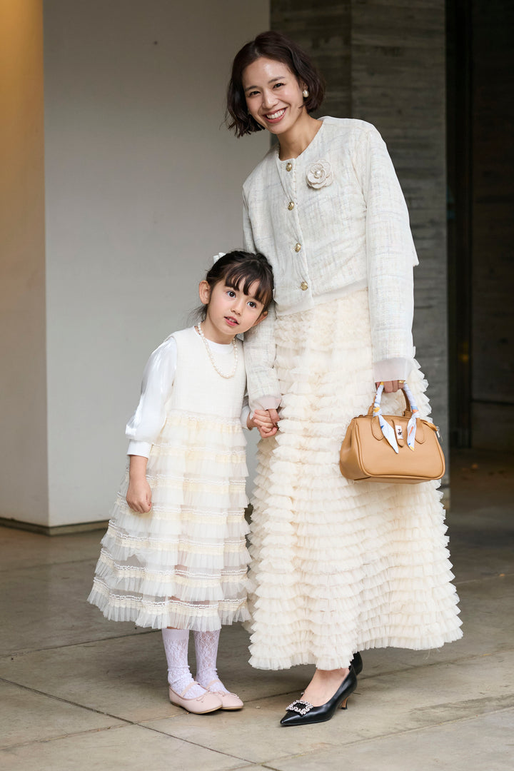 [予約/SET]ツイード×チュールレイヤードクロップドジャケット+ホイップチュールティアードスカート(2set)