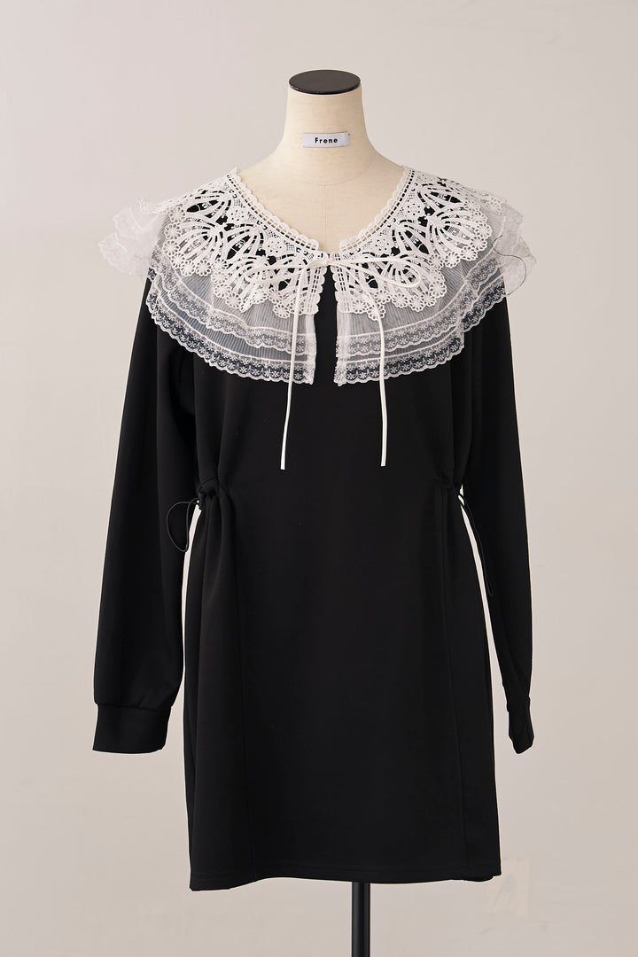 [予約]ダブルレースカラーウエストシェイプミニワンピ