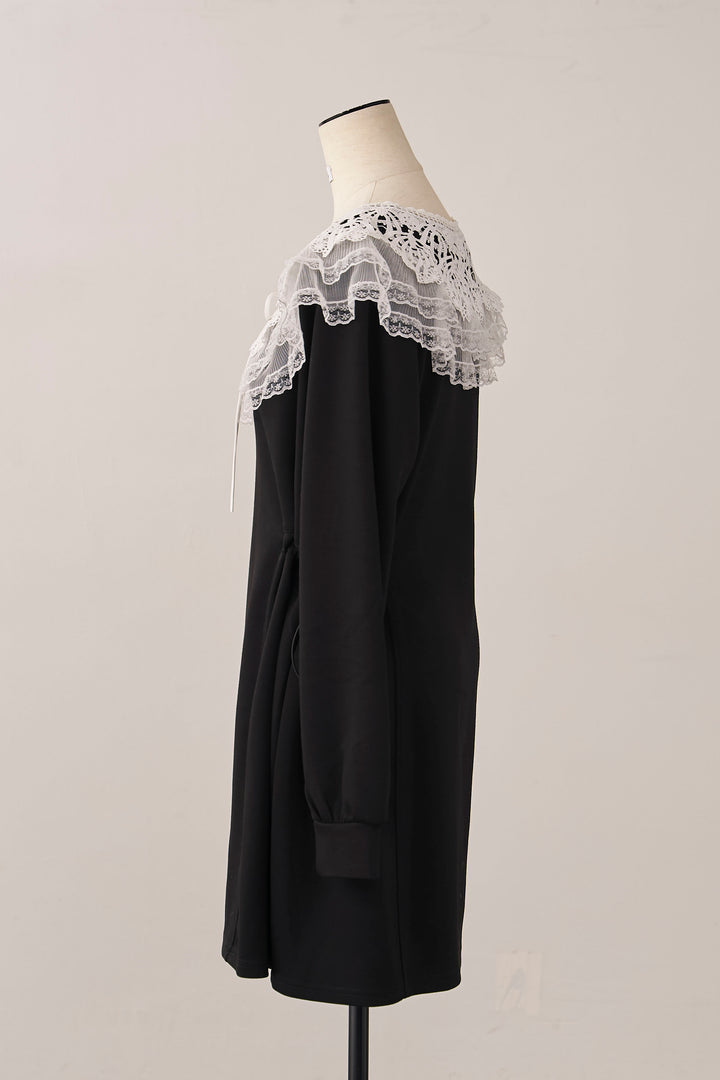 [予約]ダブルレースカラーウエストシェイプミニワンピ