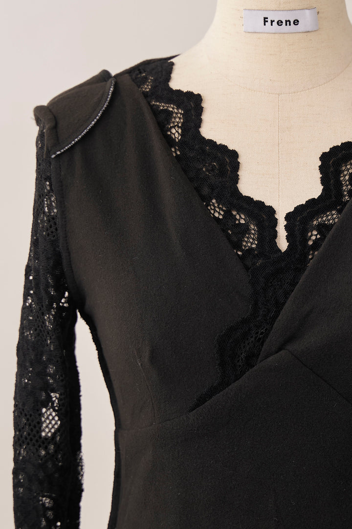 [予約]クラシカルレースVネックトップス