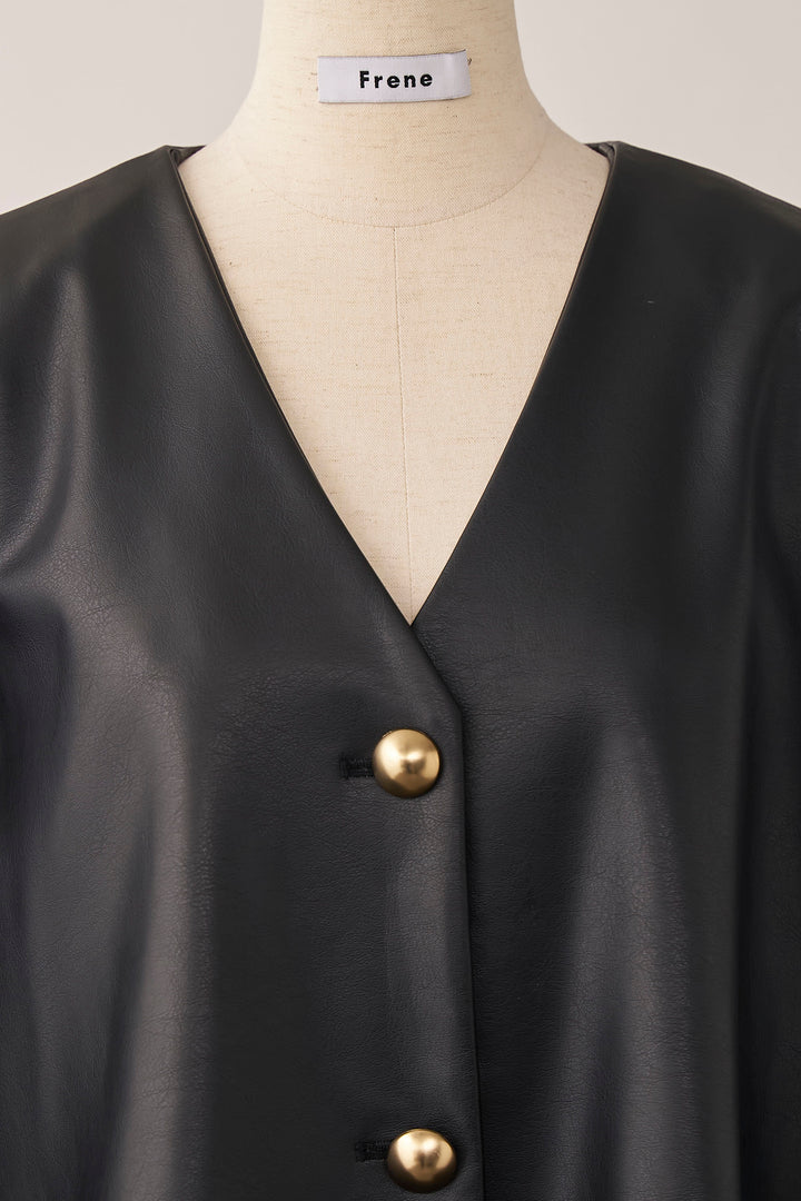 [予約]フェイクレザーパフスリーブジャケット