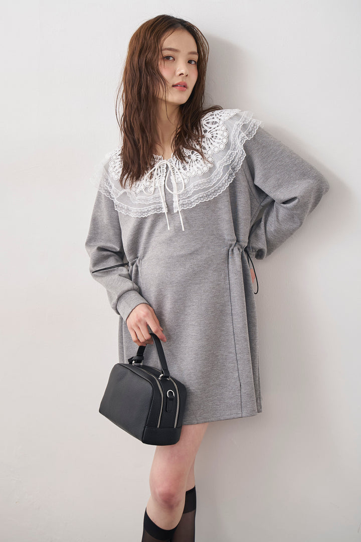 [予約]ダブルレースカラーウエストシェイプミニワンピ