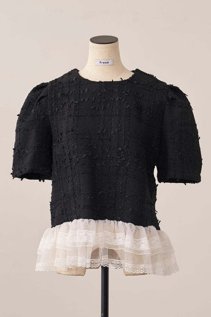 [予約]サマーツイード異素材ドッキングトップス