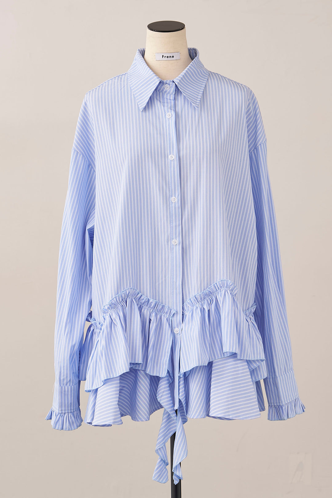 [予約]ストライプフリルヘムシャツチュニック