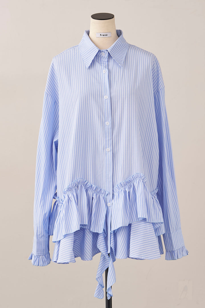 [予約]ストライプフリルヘムシャツチュニック