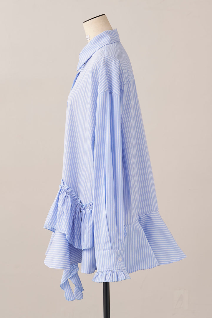 [予約]ストライプフリルヘムシャツチュニック