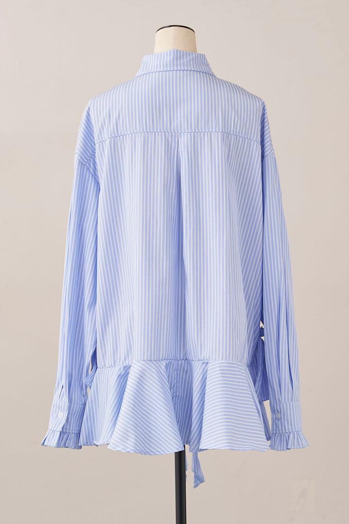 [予約]ストライプフリルヘムシャツチュニック