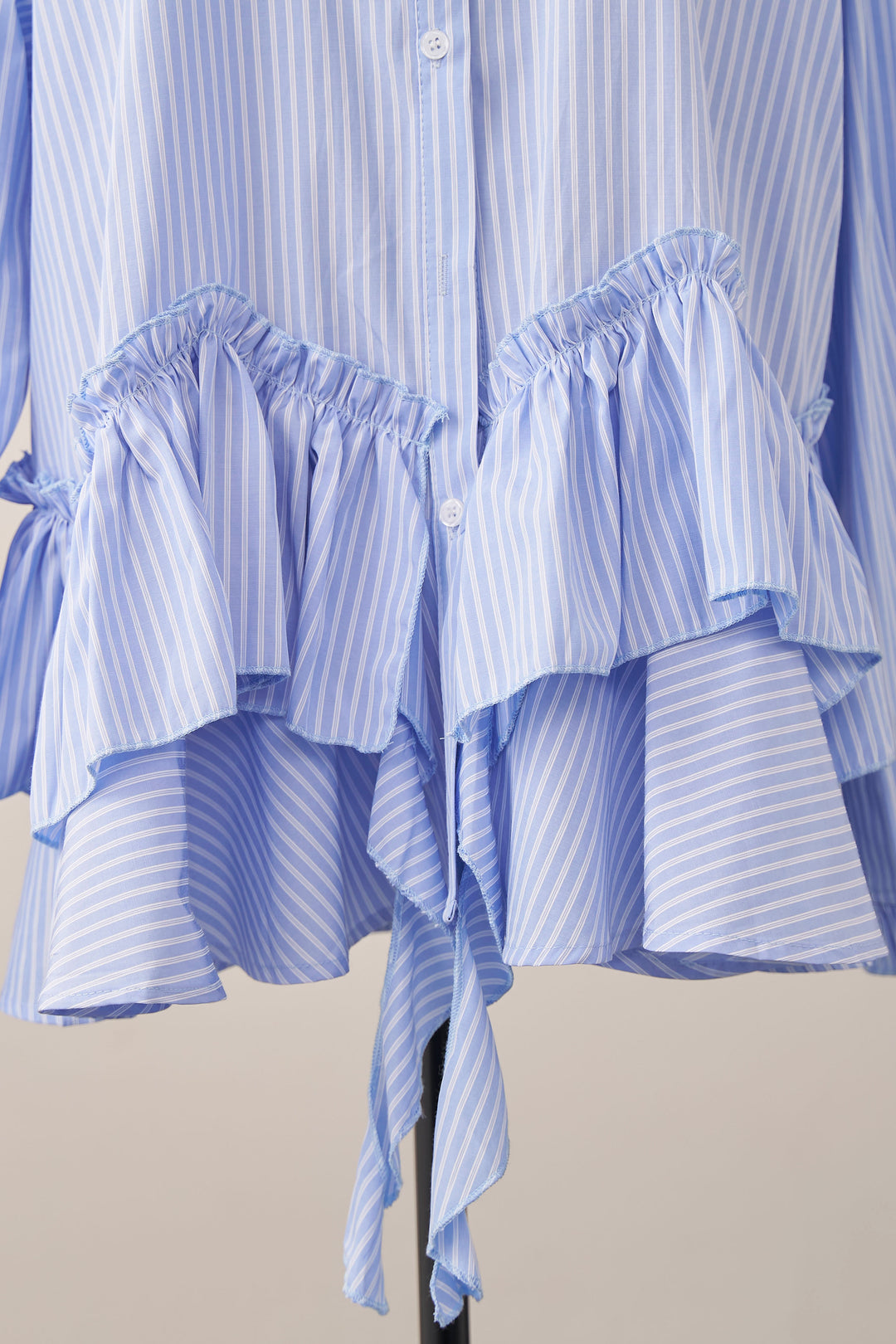 [予約]ストライプフリルヘムシャツチュニック