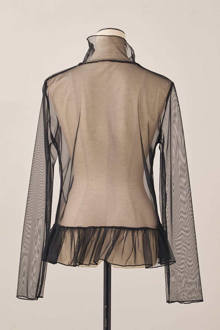 [予約]ハイネックシアーフリルヘムトップス