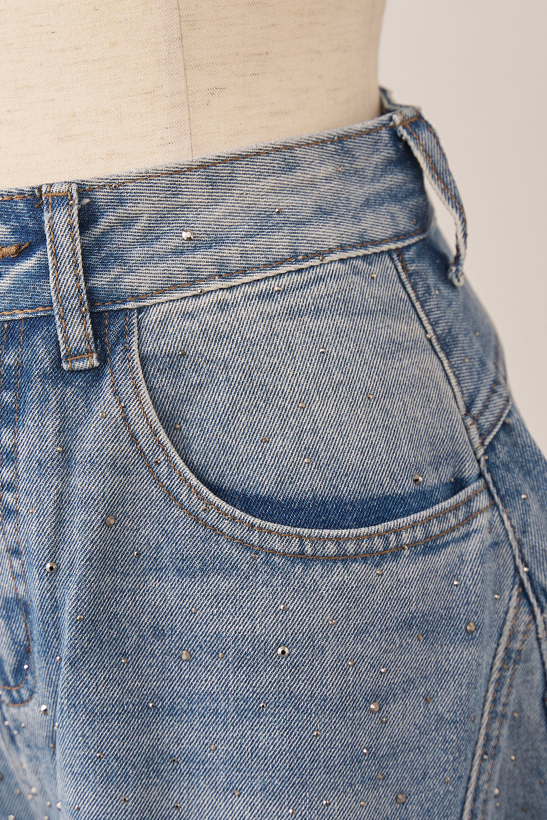 [予約]スパークルラインストーンカーブデニム