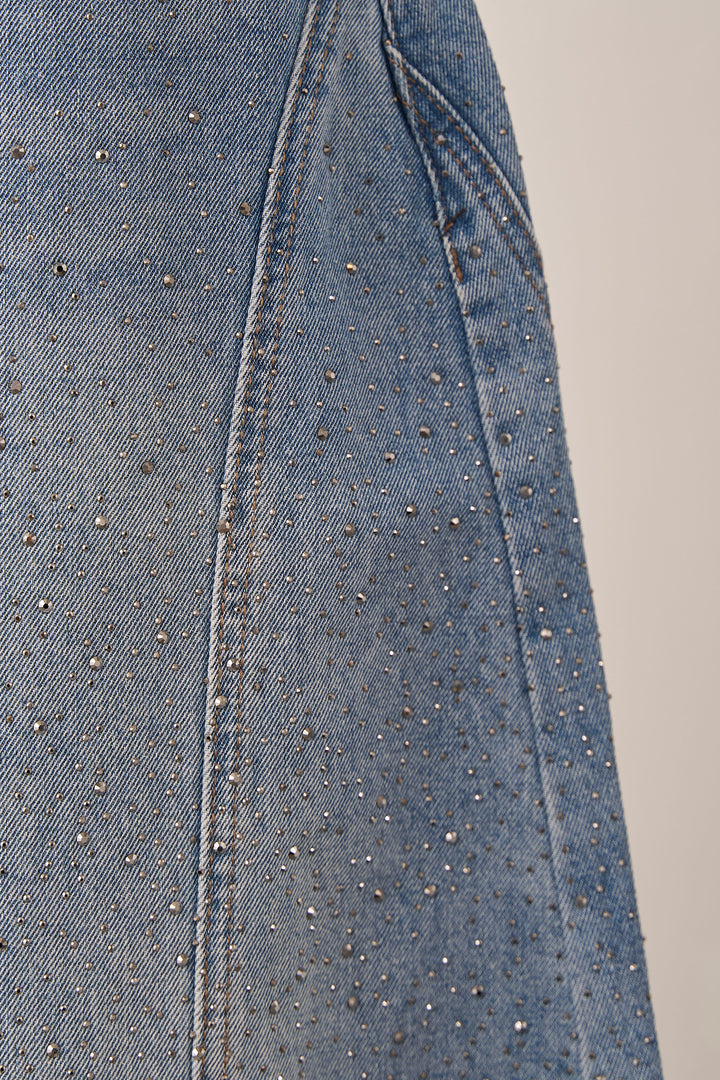 [予約]スパークルラインストーンカーブデニム