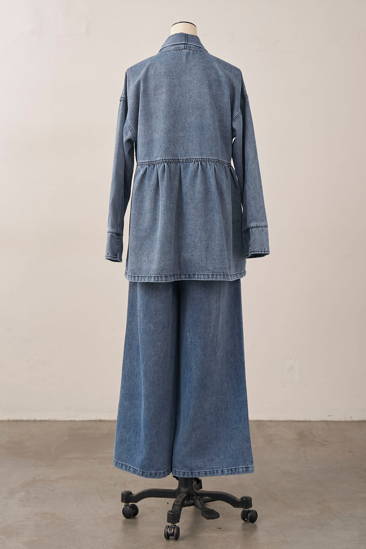 [予約]ノーカラーデニムルーズセットアップ