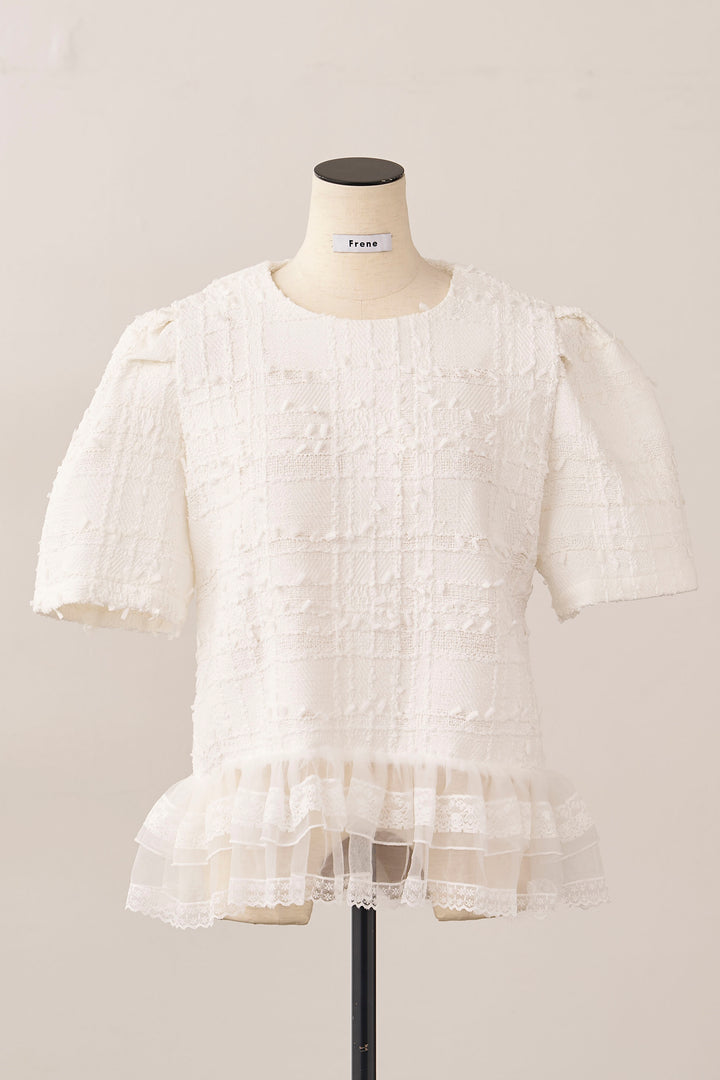 [予約]サマーツイード異素材ドッキングトップス