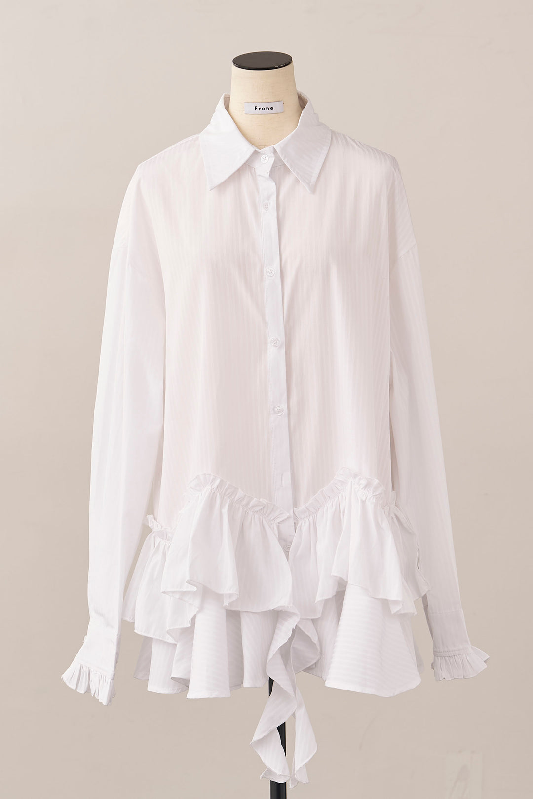 [予約]ストライプフリルヘムシャツチュニック