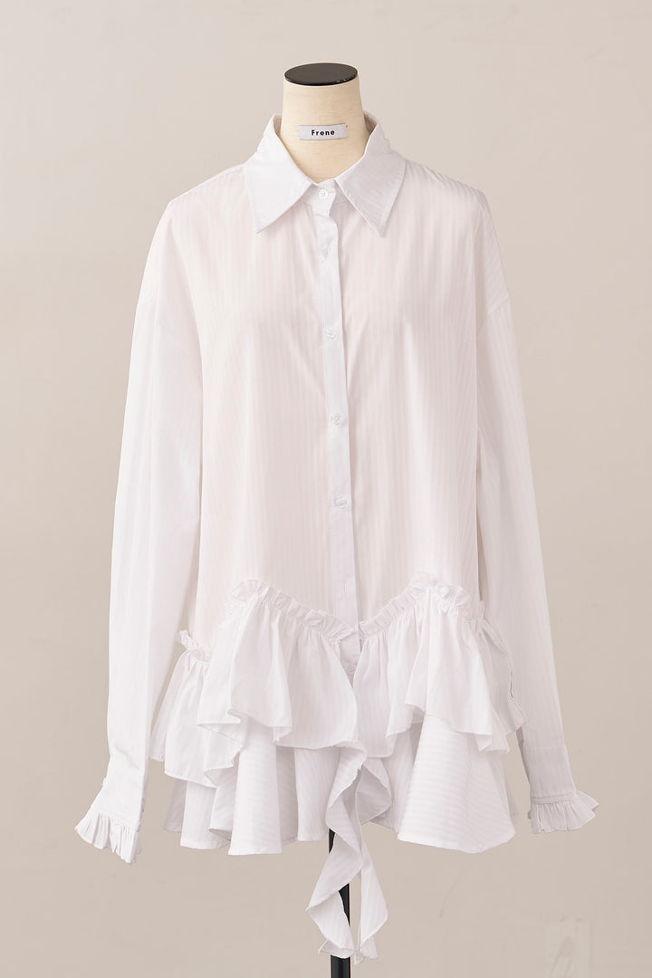 [予約]ストライプフリルヘムシャツチュニック