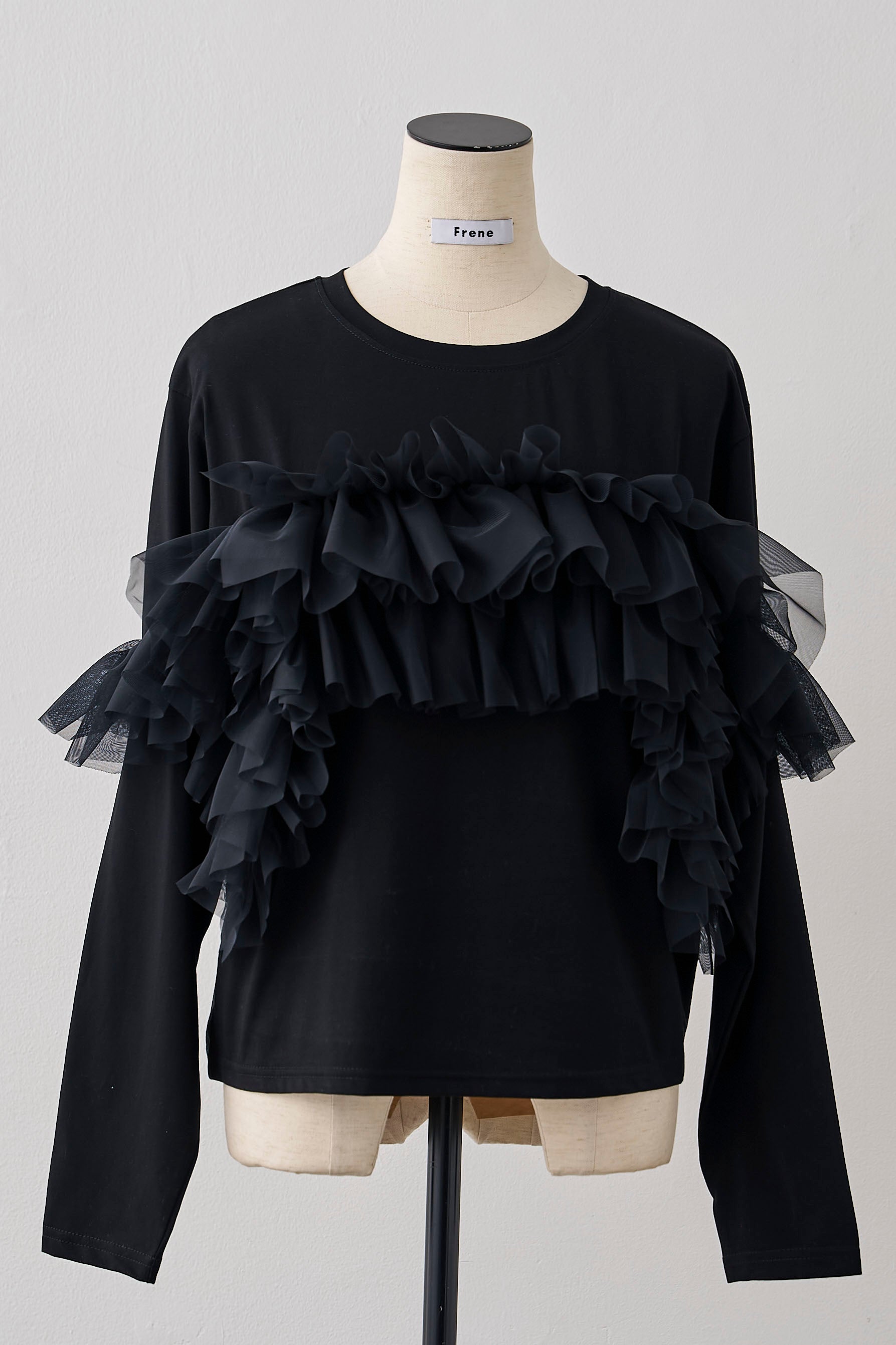 frene フレーネ　フリル付き黒シースルーブラウス 予約]マルチwayフリルカットトップス – Frene