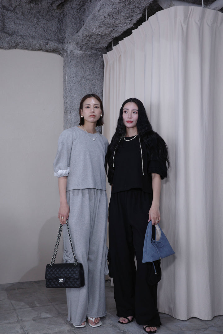 [予約/SET]ライトスウェットレースコンビパフPO+ライトスウェットサイドリボンパンツ(2set)