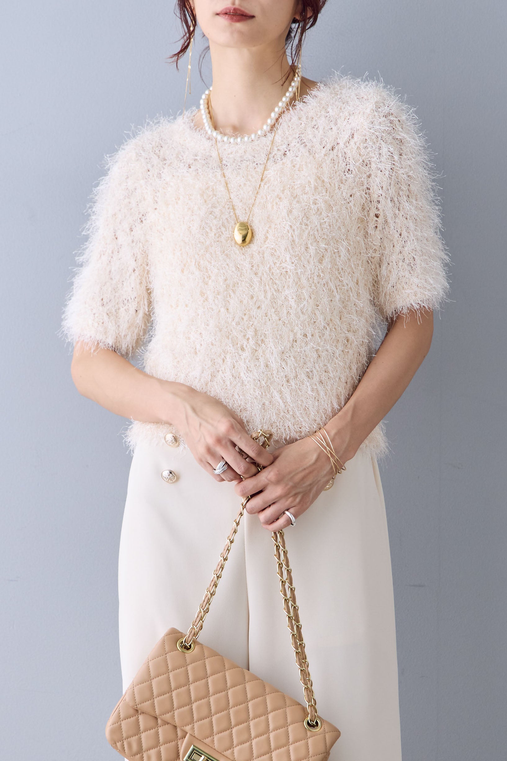 予約]シアーフェザーニットトップス – Frene