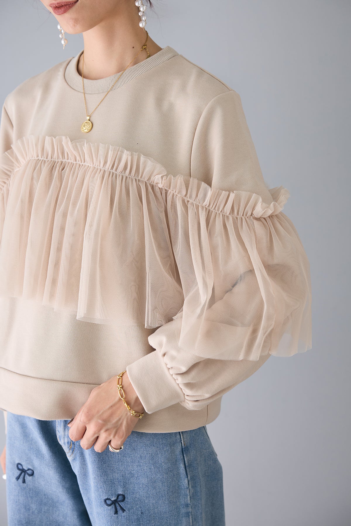 予約]2wayフリルチュールスウェットトップス – Frene