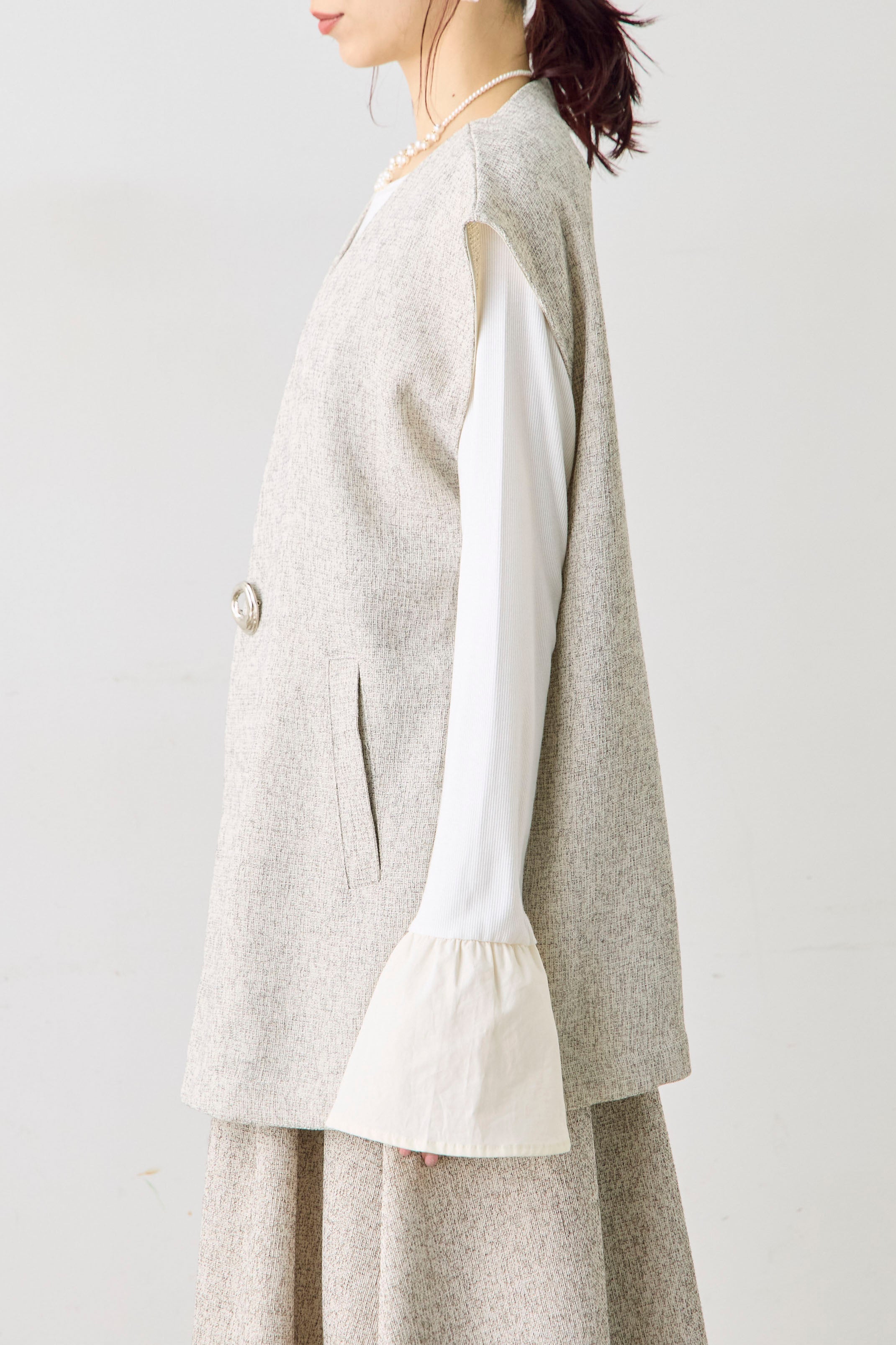 予約]ブローチ付きツイードタッチジレ – Frene