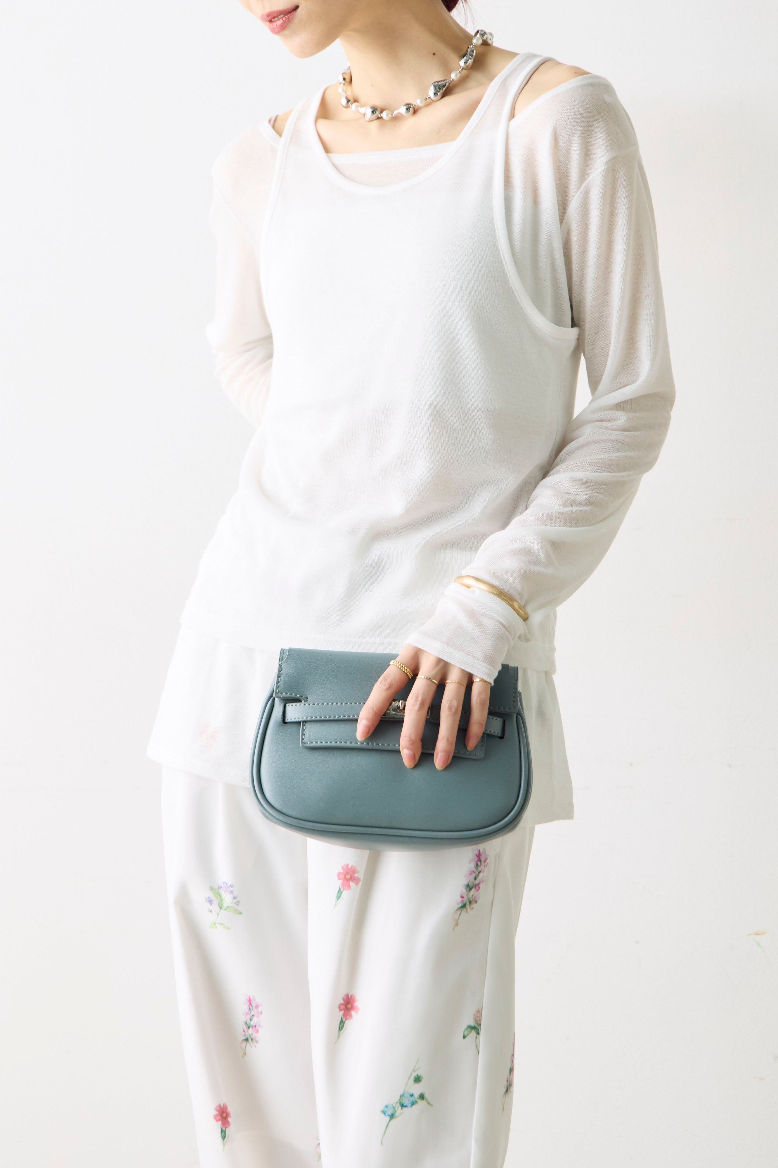 トップス RERE ドット×シアープリーツレイヤードフレアスカート