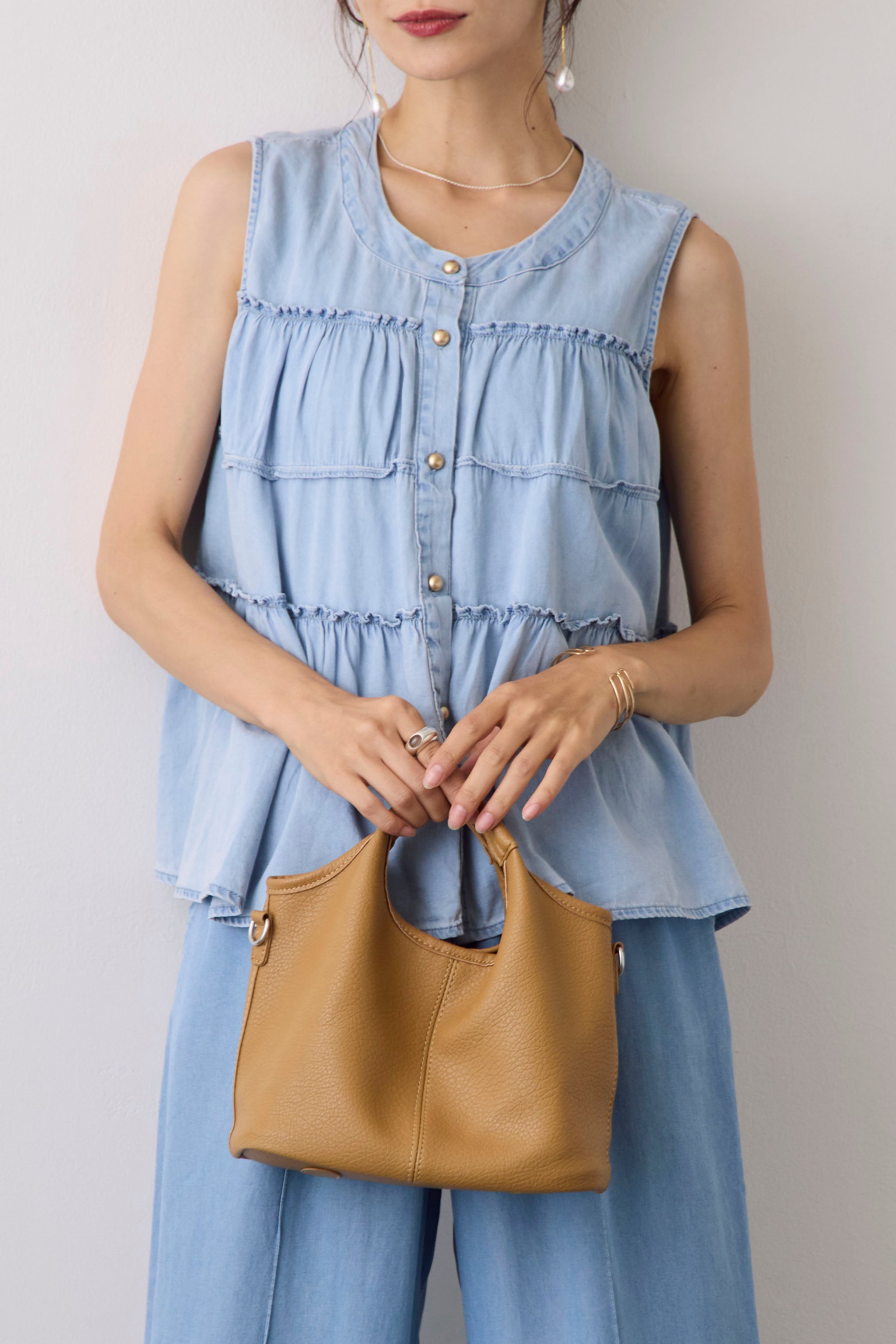 予約]デニムティアードゴールドボタンチュニック – Frene