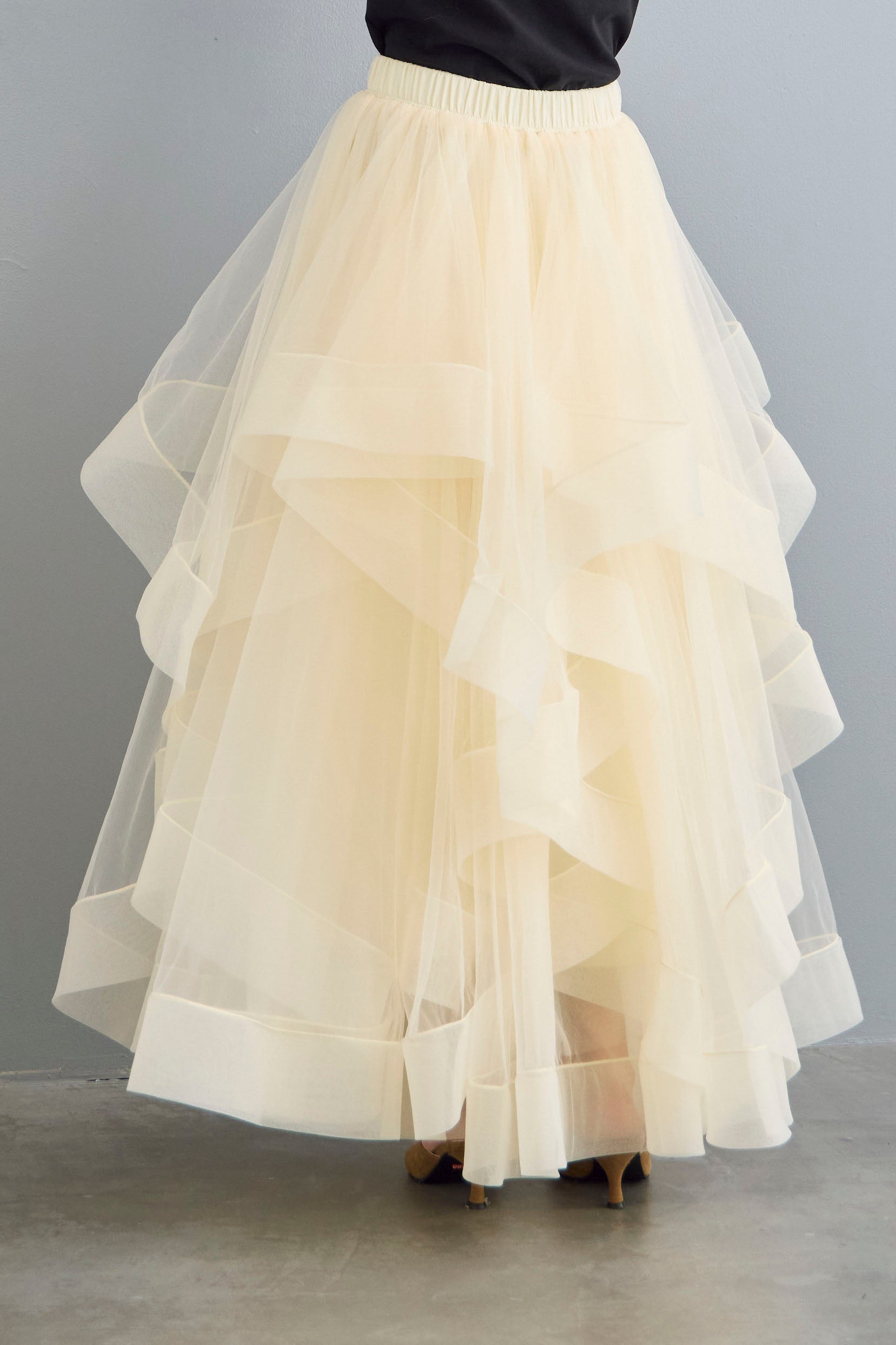 Frene ランダムフリルティアードボリュームスカート 予約]ランダムフリルティアードボリュームスカート – Frene